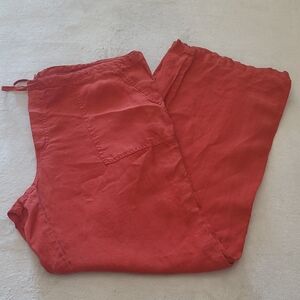London Jean Linen Pants Women L Red Drawstring Wide Leg Boho Beach Casual Resort